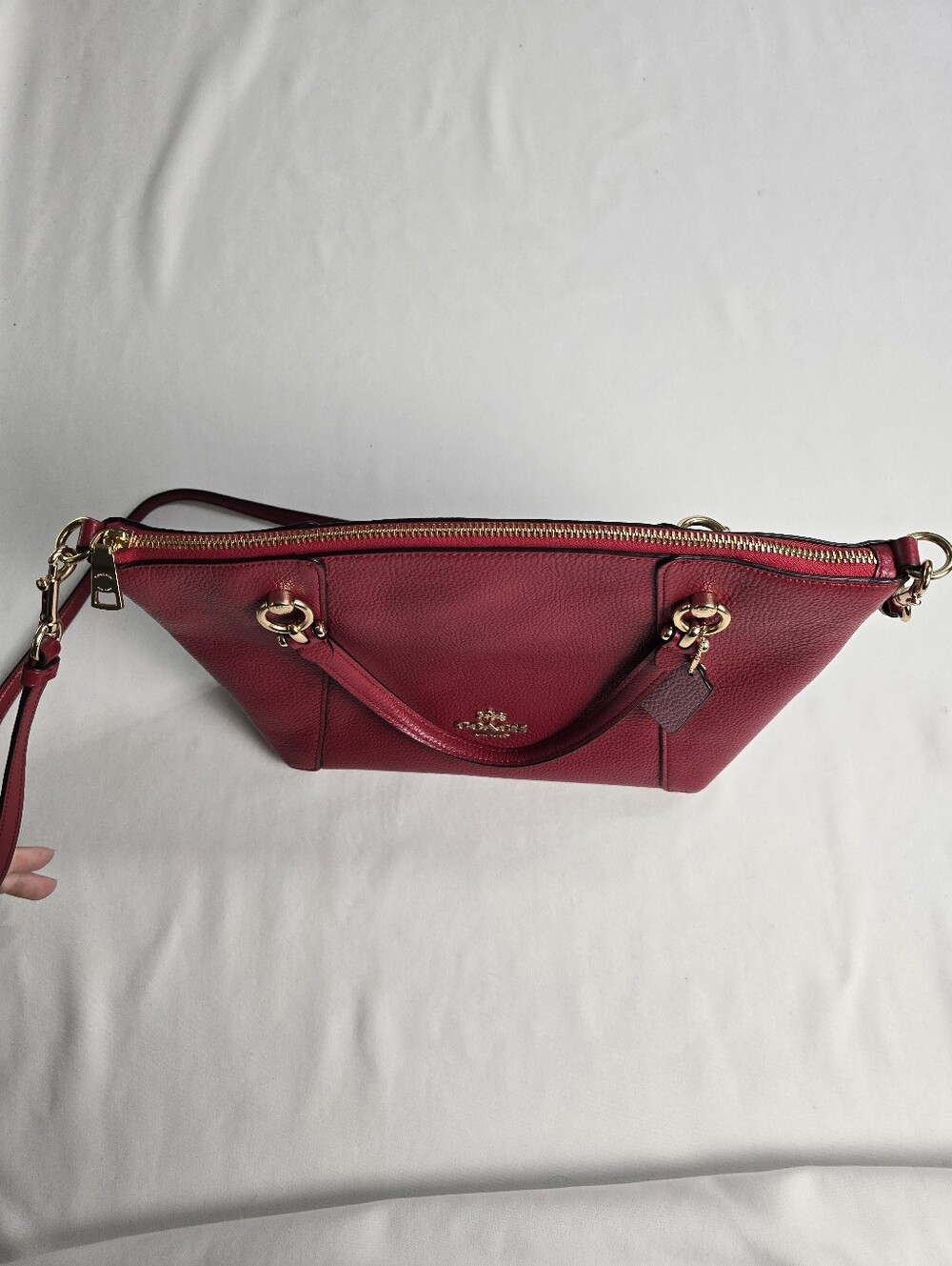 Coach Red Pebbled Leather Satchel Purse With Pink Tag And Heart Charm - Picture 7 of 12
